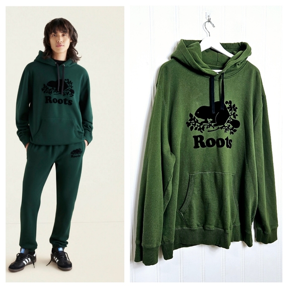 Roots Other - Roots Hoodie Mens Sixe XXL Green Organic Original Kanga Fleece Sweatshirt Canada